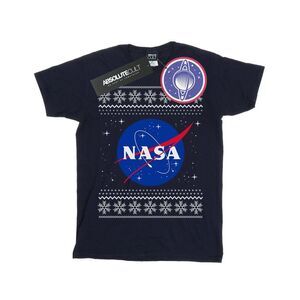 NASA Womens/Ladies Classic Fair Isle Cotton Boyfriend T-Shirt / Navy Blue